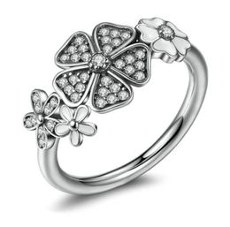 Authentic 925 Sterling Silver White enamel Flowers RING For Pandora Beautiful Women Wedding Rings Jewellery With Original Box W186
