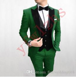 Newest One Button Groomsmen Peak Lapel Wedding Groom Tuxedos Men Suits Wedding/Prom/Dinner Best Man Blazer(Jacket+Tie+Vest+Pants) 1008