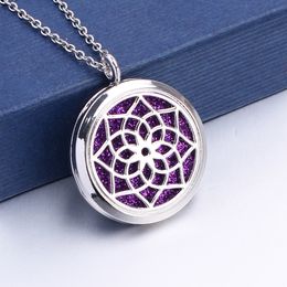 Magnetic Open Lotus Flower Mandala Pendant Aroma Perfume Essential Oil Diffuser Locket Stainless Steel Necklace Jewellery