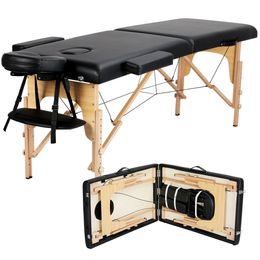 -2-Fold Table de massage réglable Salon visage SPA Fauteuil-lit de tatouage portable noir