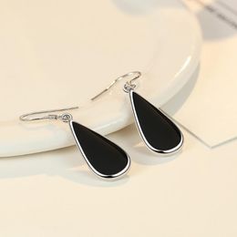 Fashion- Trendy Lady Water Drop Black Hoop Earrings Jewelry Fashion 925 Sterling Silver Earring For Women Princess Accessories