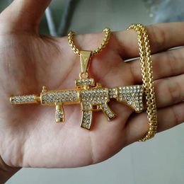 Fashion-diamonds pendant necklaces for men alloy rhinestones rifle luxury necklace Stainless steel Cuban chains fashion Jewellery