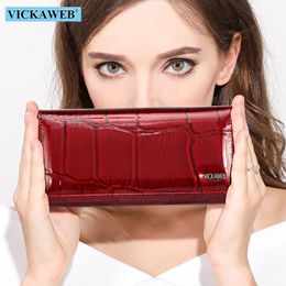 VICKAWEB Magnetic Hasp Wallet Women Genuine Leather Wallet Female Fashion Women Wallets Long Womens Wallets and Lady Coin Purses CJ191219