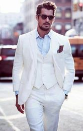 Slim Fit Ivory Groom Tuxedos Notch Lapel Groomsman Wedding Tuxedos Fashion Men Prom Jacket Blazer 3Piece Suit(Jacket+Pants+Tie+Vest) 861