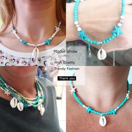 -Silber Farbe Cowrie Muschel Halskette Natur Shell Starfish Aussage Choker Halskette Böhmen Kragen Für Frauen Mode Strand Schmuck