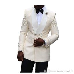 Cheap And Fine Double-Breasted Groomsmen Shawl Lapel Groom Tuxedos Men Suits Wedding/Prom Best Man Blazer ( Jacket+Pants+Tie) M23