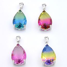 Bi Coloured Tourmaline Water Drop Pendants 925 Sterling Silver Necklace Vintage Rainbow For Women Jewellery Holiday gift Necklace Pendants