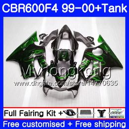 Bodys +Tank For HONDA CBR 600 F4 FS CBR 600F4 CBR600F4 99 00 287HM.53 CBR600FS CBR600 F 4 CBR600 F4 Green flames hot 1999 2000 Fairing kit