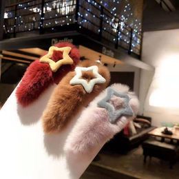 European and USA Hot Selling Autumn Winter Plush STAR Hair Clips for Women Girls Imitation Cony Fur Top Hairpins