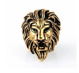 Jóias Vintage Atacado Domineering Lion Head Anel Europa e América Leão Rei Leão Anel De Prata De Ouro EUA Tamanho 7-15