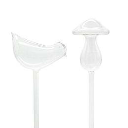 Plant Watering Bulbs, Bird/Mushroom Design Hand-blown Glass Self Watering (Transparent)