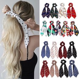 Fashion Summer Ponytail Scarf Elastic Hair Rope for Women Hair Bow Ties Scrunchies Hair Bands Flower Print Ribbon Hairbands 2021 Headbands