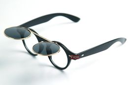 Wholesale-2016 New Fashion Vintage round Steampunk sun glasses Male double layer flip circle glasses steam punk sunglasses oculos