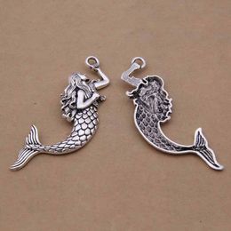 Tibetan Silver Mermaid Jewelry Pendant Alloy Fish Charms For DIY necklace Jewelry Accessory Making findings 21*75mm