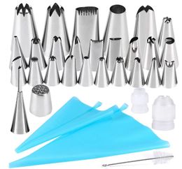 Cake Decorating Supplies Kit Set Stainless Steel Baking Icing Tip Silicone Pastry Bag Icing Smoothers Flower Nails Reusable Coupler bakeware