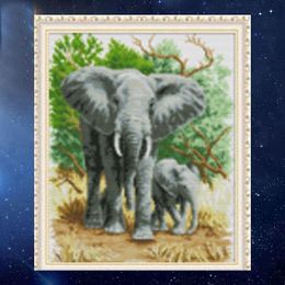elephant mosaic kit UK - YGS-455 DIY Full 5D Diamond Embroider The Two Elephants Round Diamond Painting Cross Stitch Kits Diamond Mosaic Home Decoration