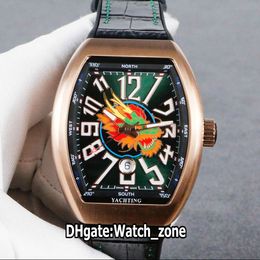 vanguard watch New Men's Collection Rose Gold Case V45 SC DT Yachting Dragon Totem Black Dial Miyota Automatic Mens Watch Leather Strap Watches
