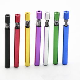 Multi Colour spring mouth metal tube 55mm 82mm Aluminium alloy Smoking Pipe with spring bats can clean itself