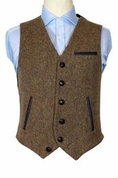 2019 Wedding Vests Suit Vest Men's Suit Vests Spring and Autumn Waistcoat Brown Single Breasted Stripes Wool Material Casual Vest