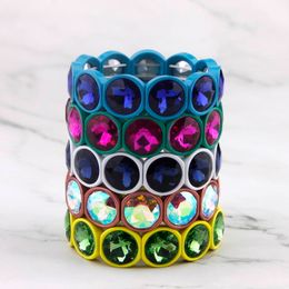 ZWPON 2019 New Faceted Glass Crystal Dot Elastic Bangles Bracelets Paint Metal Base Round Bangles Jewellery Wholesale