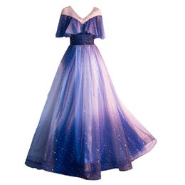 dream cosplay UK - 100%real galaxy sequined stars dream ruffled collar long dress fairy cosplay princess Victorian dress
