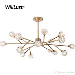 Crystal Ball Pendant Lamp Affordable Luxury Copper Light Hotel Mall Living Dining Room Hotel Bedroom Molecular Hanging Lighting