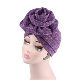 Women Bright Muslim Turban India Cap red purple Colours Big Flower Headband Wedding Party Hair Lose Head Wraps Accessories GB587