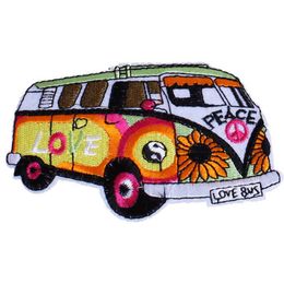 Peace And Love Bus Novelty Iron On Embroidered Patches For Clothing DIY Kids Clothes Badges Stickers Garment Appliques wholesale