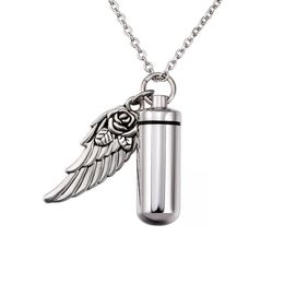 Personalised Custom Cremation Jewellery Cylinder for Ashes Urn Necklace Stainless Steel Memorial Angel Wing Urn Pendant