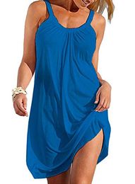 Camisunny Women Summer Casual Loose Mini Dress Sleeveless Beach Bikini Swimsuit Cover up