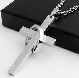 Stainless Steel Cross Ring Charms Pendant For Necklaces Jewelry With Chain Women Men Party Club Decor