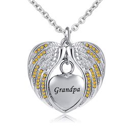 Angel Wing Urn Necklace for Ashes Cremation Memorial Keepsake Heart Pendant Birthstone Necklace for Grandpa Jewellery