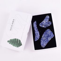 Gua Sha Tool Set Gift Box Natural Blue Sodalite Stone Gua Sha Scraping Massage Tool SPA Acupuncture Scraper Beauty Skin Care Kit