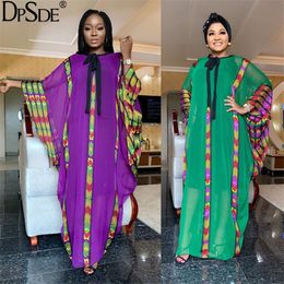 2020 women fashion casual tribal peoples style long dresses long sleeve bat sleeve round neck printed loose floor-length dresses