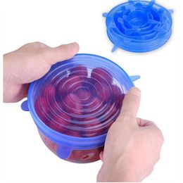 Silicone6 Pieces / Lot Stretch Suction Pot Lids Food Grade Fresh Keeping Wrap Seal Lid Pan Cover Nice Kitchen Accessories