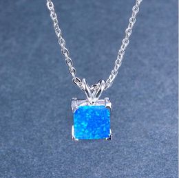 Weddings Jewellery Luckyshine 925 Sterling Silver Necklace Unique Square White Blue Real Opal Gems For Women Pendants Necklace Jewellery