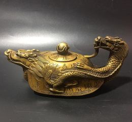 Antique pure copper dragon turtle pot hip flask teapot lucky fortune business Feng Shui bronze ornaments antique Baishou Dragon kettle