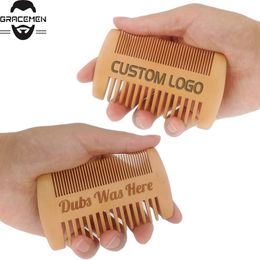 MOQ 50pcs Custom LOGO Double Sided Wooden Comb for Beard Head Hair Fine & Coarse Pear Wood Hairs Brush Customised Pocket Size