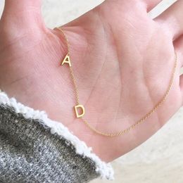 Cute Double Letters Necklace Stainless Steel Jewellery Personalised Mini Two Initials Custom Chain Necklace Collares De Moda