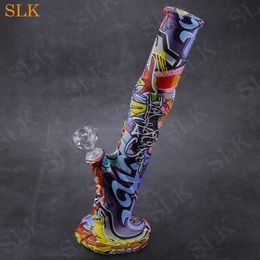 Silicone bong Water Pipe Glass Bongs Oil Rigs Collapsible Bong 18 Inch Silicone Recycler Oil Rigs with diffuse glass down stem