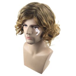 Men Wigs Short Medium Curly Brown Color Mixed Color For White Men Fashionable Synthetic Hair Wigs