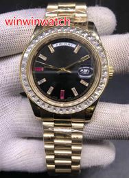Free shipping Day-Date Gold Baguettes Diamond Bezel Mechanical Movement Mens Watch Men's Sport WristWatches 40MM high quality