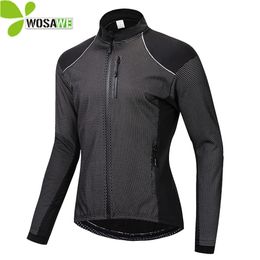 WOSAWE Winter Thin Thermal Fleece Cycling Jacket Men's Warm MTB Bike Clothing Sportswear Windbreaker Water Repellent Sports Coat