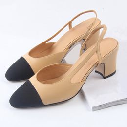 Summer Sandals Women High Heels Fashion Shoes Genuine Leather Open on Formal Chunky Heel Slingbacks Sandals