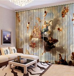 Europäische Vorhänge Schlafzimmer Photo Paint-Vorhang für Wohnzimmer Marmor Engel Blume 3D-Fenster Gardinen