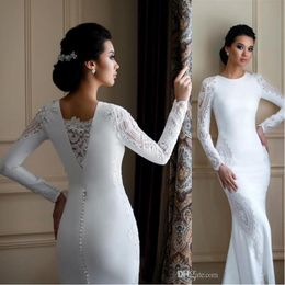 O Neck Lace Sheath Bohemia Wedding Dresses Long Sleeves Satin Applique Plus Size Modest Arabic Wedding Bridal Gowns BC2685241k