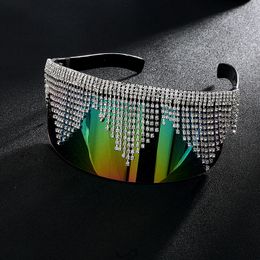 Mode Strass Übergroße Spiegel Sonnenbrille Frauen Männer Luxus Große Rahmen Maske Diamant Augenschutz Silber Gläser Schatten UV400 Y200619