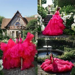 Sweet 16 Quinceanera Dresses 2019 High Low Puffy Tulle Ball Gown Formal Evening Dress with Cascading Ruffles Criss Cross Back
