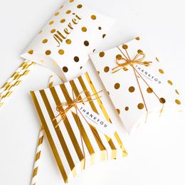 14x10cm bronzing small gift box polka dot pillow box stripes Thank you merci thanks candy box creative carton