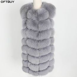 OFTBUY New Spring Winter Jacket Women Long Real Fox Fur Sleeveless Vest Coat V-neck Thick Warm Streetwear Outerwear Casual